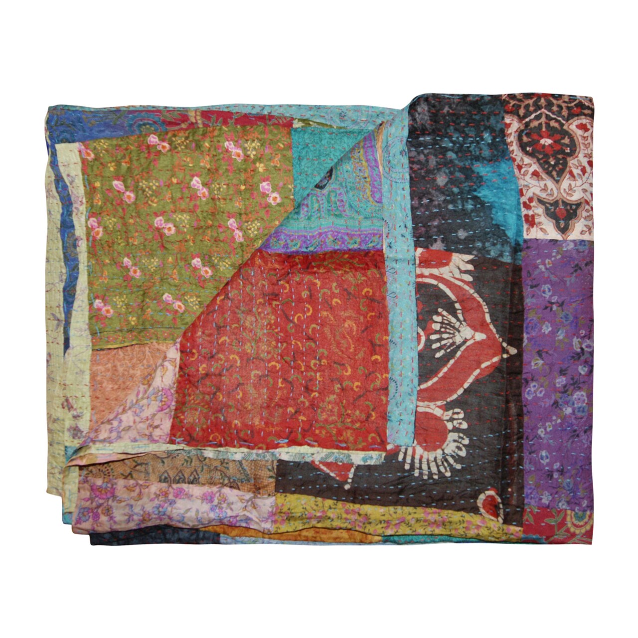 Taj Hotel Kantha Silk Throw Blanket 60"X90" Handcrafted Cotton India